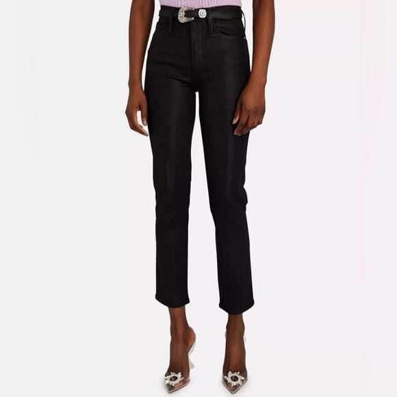 NWT New Frame Le Sylvie Slender Straight Noir Black Coated Jeans Size 27 - Picture 1 of 12